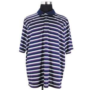 George Men's XXLPurple Blue White Striped Polyester Short Sleeve Polo Shirt